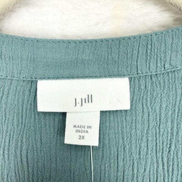 J Jill Embroidered Pintuck Tunic Size 2X New Blue Spruce Boho Crinkle Gauze - Picture 6 of 7